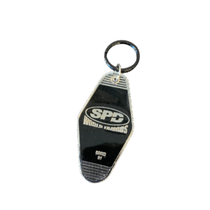 Silver Chrome with Black Enamel Motel Keychain SPDWORLDFAMOUS X BLACKENED