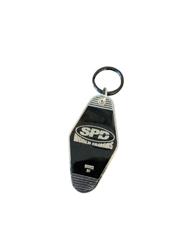 Silver Chrome with Black Enamel Motel Keychain SPDWORLDFAMOUS X BLACKENED
