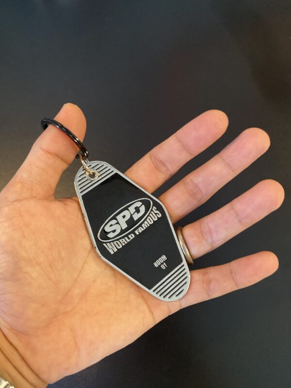 Silver Chrome with Black Enamel Motel Keychain SPDWORLDFAMOUS X BLACKENED - Image 3